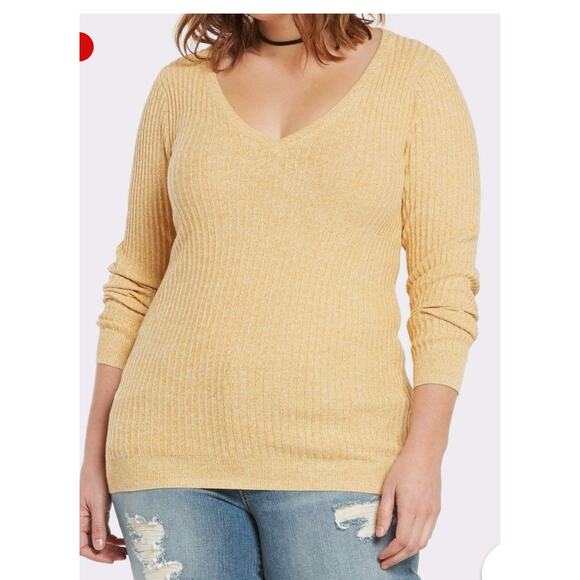 Torrid Ribbed Knit V Neck Sweater Mustard Yellow long sleeve size 3x - Picture 1 of 5